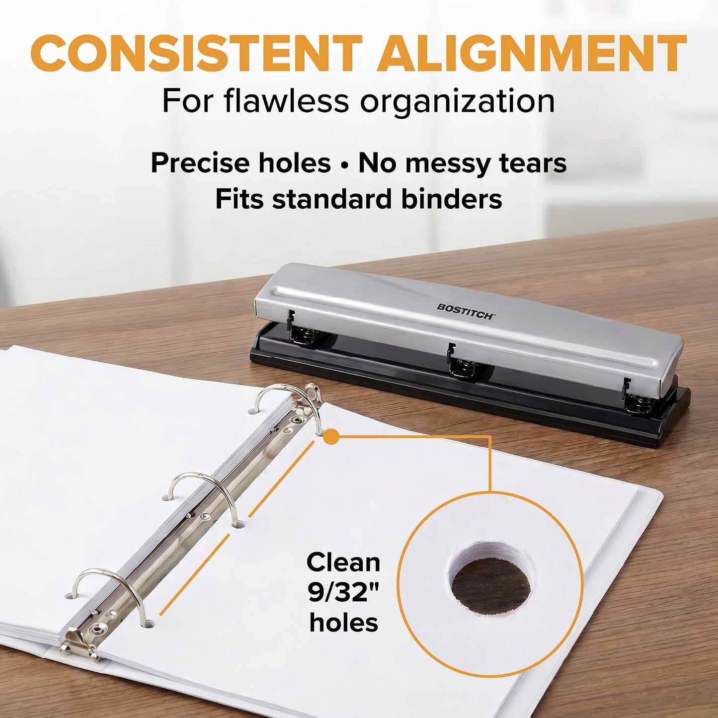 Bostitch Office Premium 3 Hole Punch, 15 Sheet Capacity, Metal, Rubber Base, Easy-Clean Tray, Silver, 2-Pack