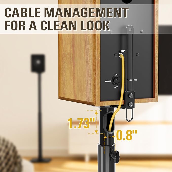 Mounting Dream Black Alloy Steel Speaker Stands, Height Adjustable Bookshelf - Image 4