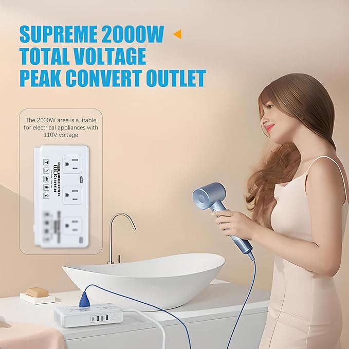 220v to 110v Travel Voltage Converter: International Universal Voltage - Image 2