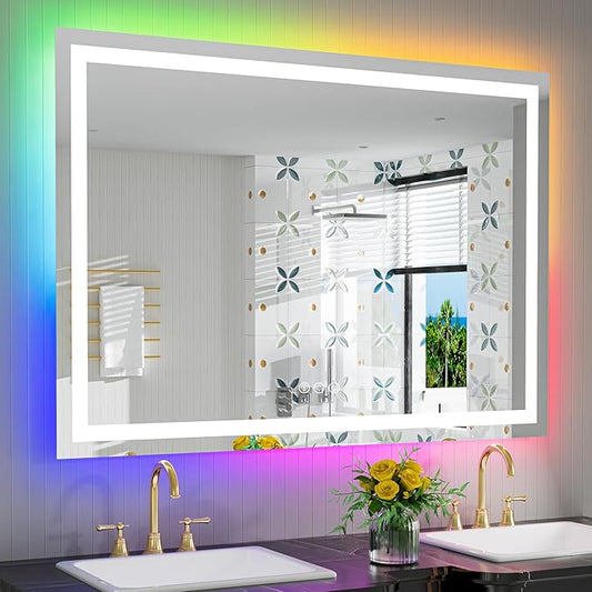YEELAIT 50x32 Inch RGB LED Bathroom Mirror Front Light and RGB Backlit Lighted by YEELAIT