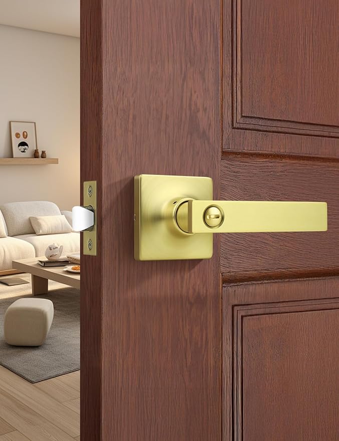Mengico 1 Pack Gold Privacy Lever Door Handle Interior by Mengico
