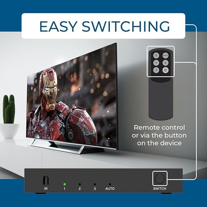 OREI HDMI Switch with Remote – 4K@120Hz 4:4:4 or 8K@60 4:2:0 HDMI Switcher – - Image 4