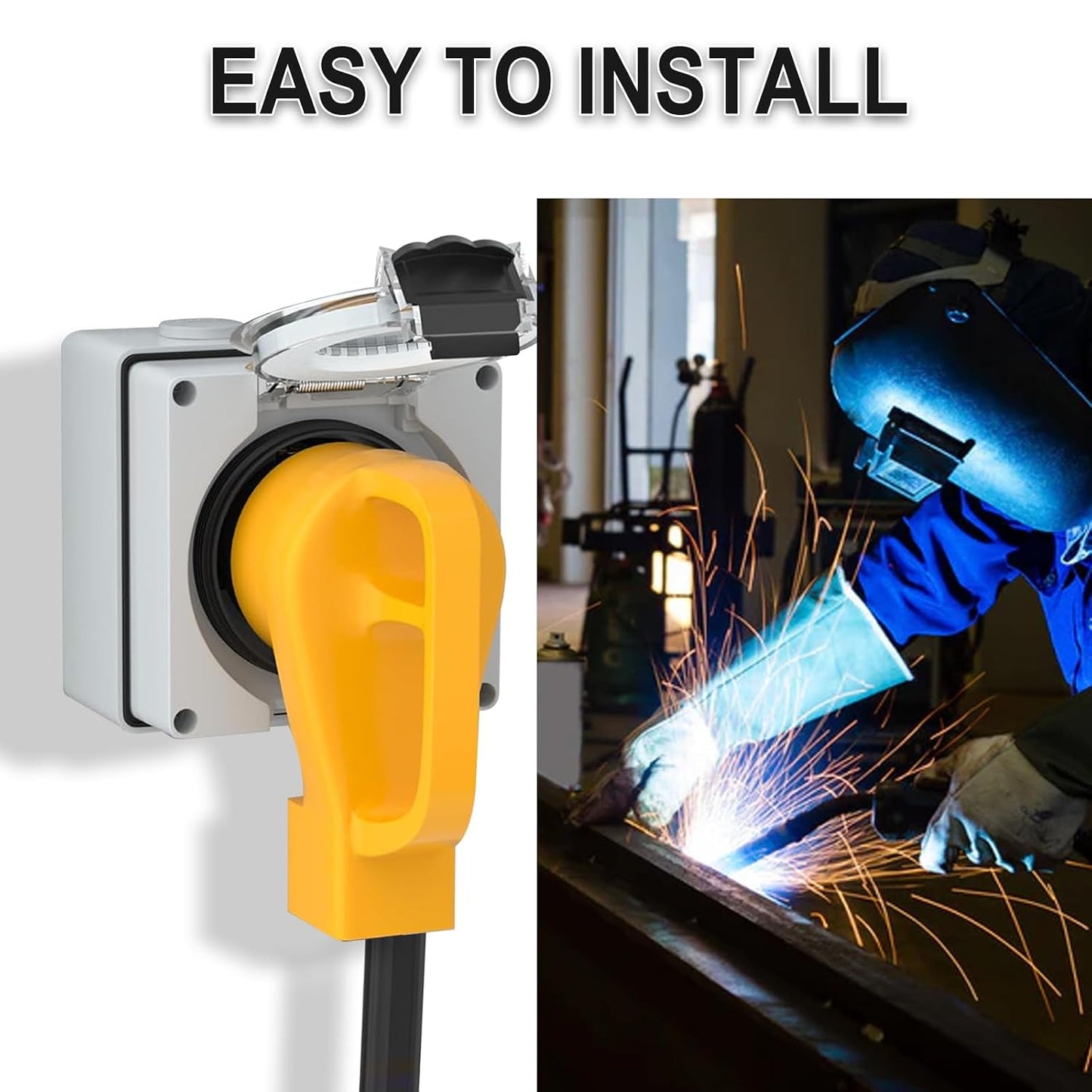 50 Amp Power Outlet Box, NEMA 6-50R 250 Volt EV Welder Receptacle | Heavy Duty, Outdoor Weatherproof, with Waterproof Cable Glands 3 Pcs, for Welding Machine, EV Charger, ETL Listed