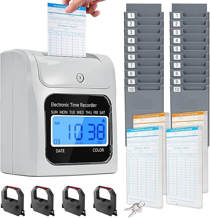 TooCust Time Clock Bundle with 200 Time Cards, 4 Ink Ribbons, 2 Ten-Slot Time by TooCust