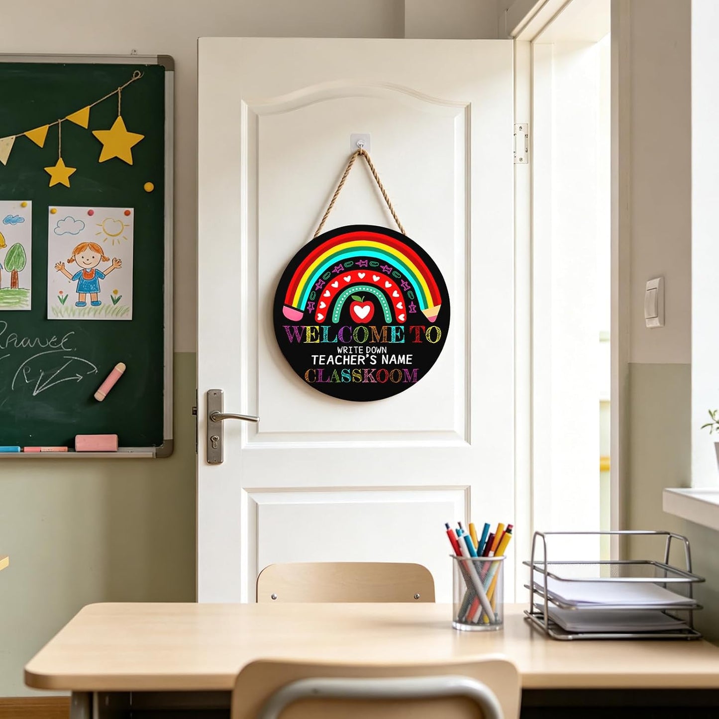 Personalized Welcome Sign for Classroom Custom Teacher Name Classroom Door Sign 12x12in Welcome to Our Classroom Door Hanging Sign Back to School Teacher Supplies Appreciation Gifts