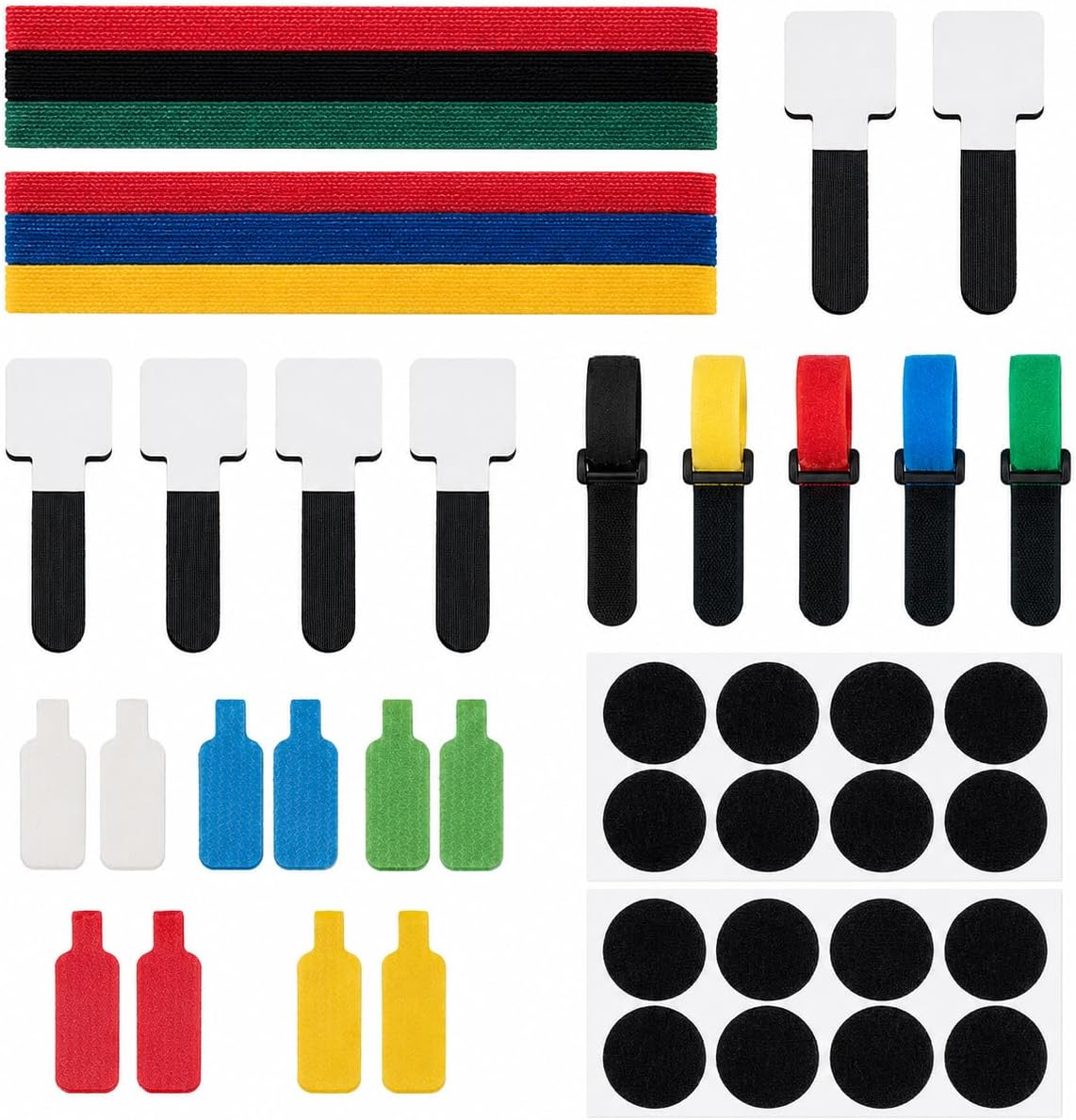 Cable Management Kit, 135 Pcs Reusable Cable Ties and Cord Labels | with Adhesive Cable Clips, Hook and Loop Straps for Under Desk Wire Organizer Home Office - Multicolor