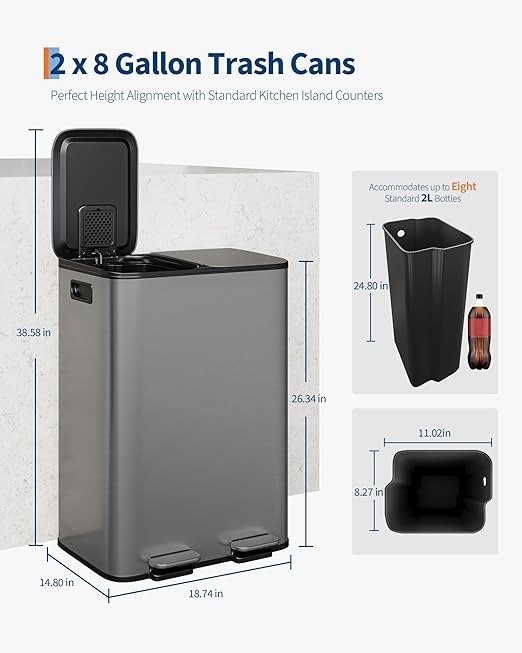 Garvee Trash Can, 2 x 8 gal Garbage Can - Image 6