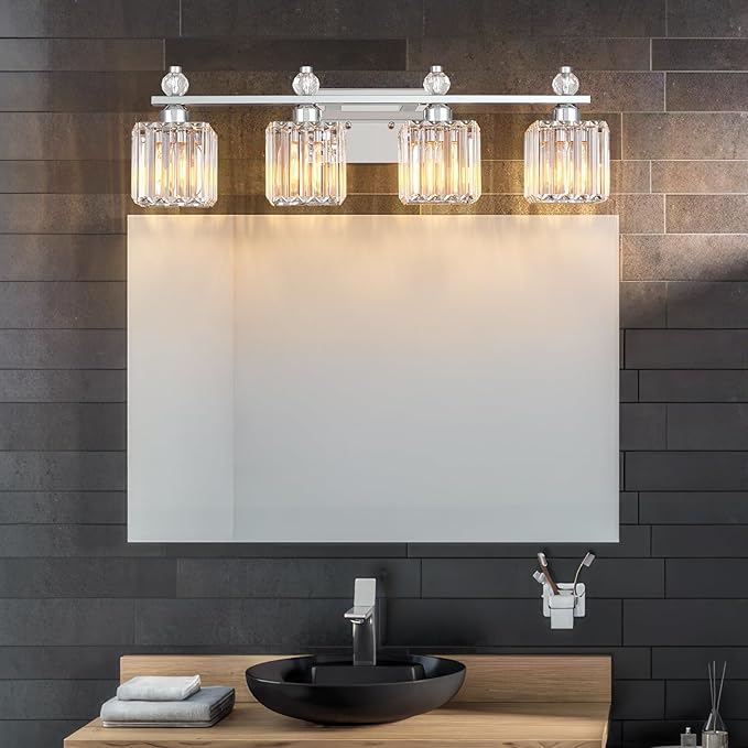 FDPBY Vanity Lights 4-Light Modern Crystal Vanity Light Chrome Bathroom Light - Image 3