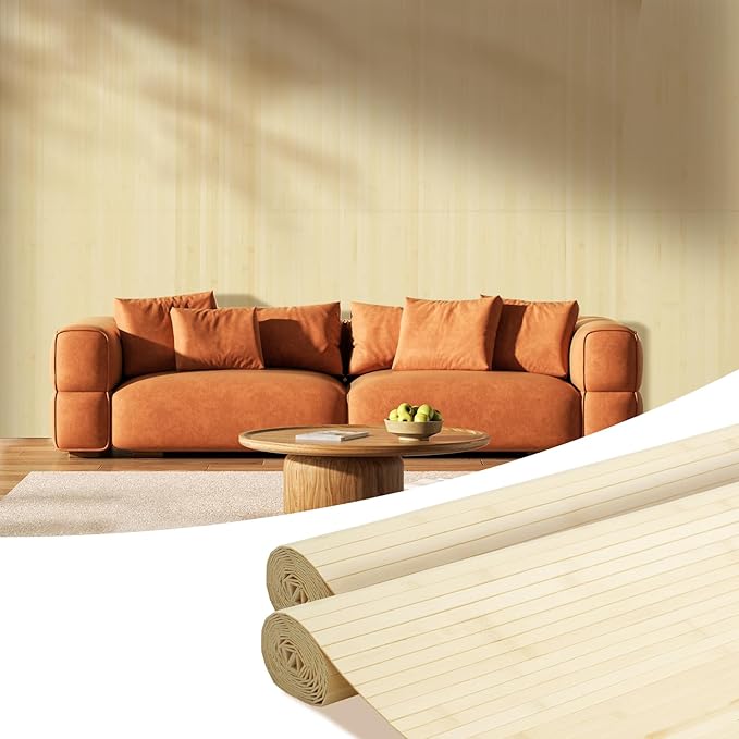 OUZUGIE 2 Pack 96x48 Inch Natural Bamboo Wall Panel – Raw Pole Wrap Paneling by OUZUGIE