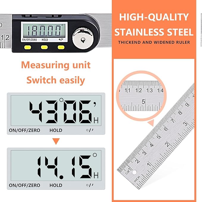 Yanguotool Digital Angle Ruler: 300mm/12-Inch Protractor Finder - Image 6