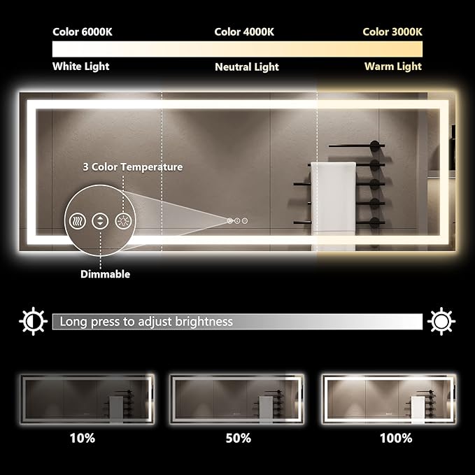 YEELAIT 96x36 Inch LED Bathroom Mirror - Image 3