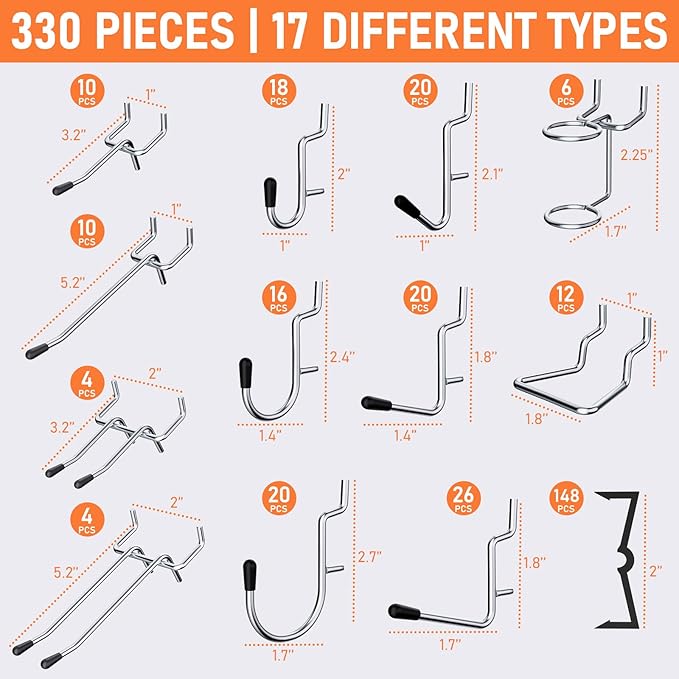 INCLY 330PCS Upgraded Pegboard Accessories Organizer Kit, Peg Board Hooks - Image 3
