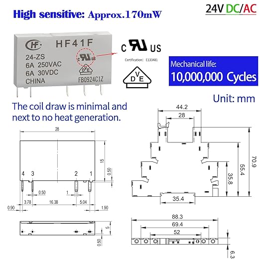 3 Pcs Miniature Power Relay 24V DC/24V AC HF41F/24-ZS 6Amp SPDT - Image 4
