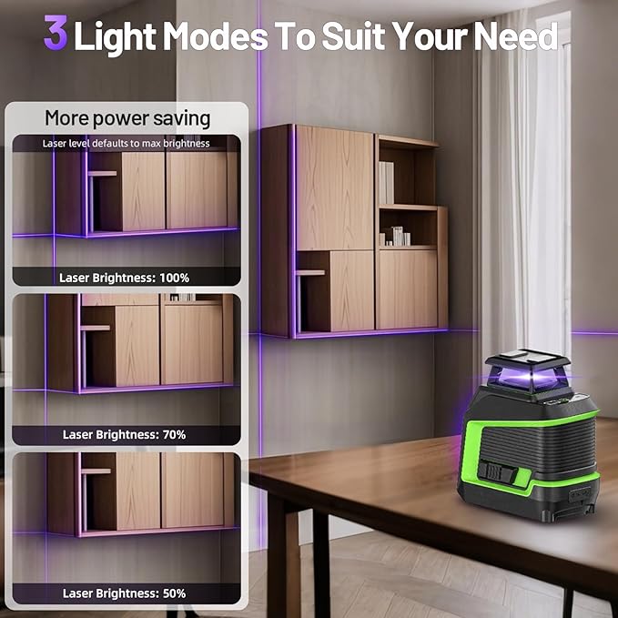360° Laser Level, HUEPAR 82-165Ft 3 Brightness Levels Self Leveling Laser Level - Image 2