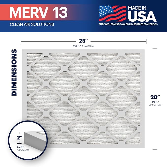 BNX TruFilter 20x25x2 MERV 13 AC Furnace Air Filter - Image 2