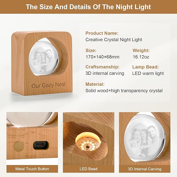 Yijhpbc Custom 3D Crystal Photo Night Light Personalized Photo Crystal Ball - Image 4