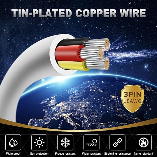 DEKIEVALE 16 Gauge 3 Conductor Electrical Wire, 32.8FT White Stranded Low - Image 2