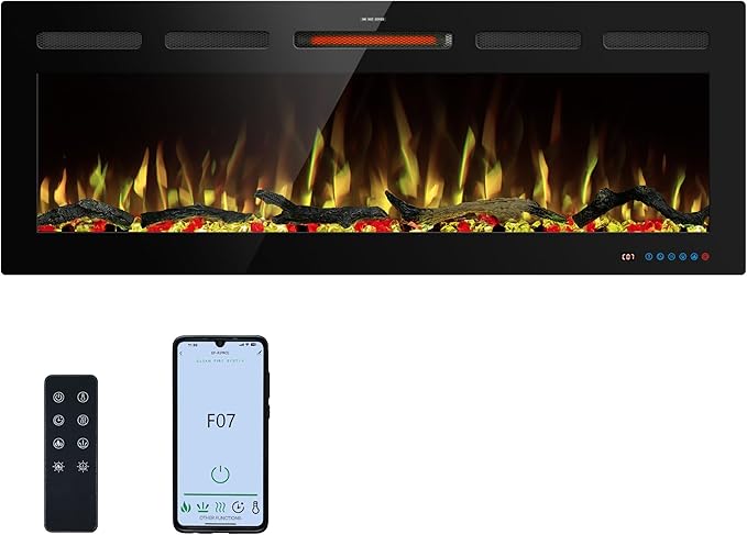 48" WiFi Electric Fireplace Inserts, Recessed and Wall Mounted Fireplace Heater by KENTSKY