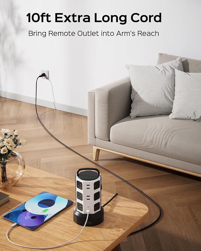 【10ft】 Power Strip Tower JACKYLED Surge Protector Electric Charging Station - Image 2