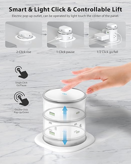 Motorized Pop Up Outlet, 2 PD 45W USB C Charging Station, 3.15 in Hole Desktop - Image 2