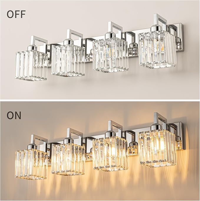 FDPBY Modern Bathroom Vanity Light 4-Lights Chrome Crystal Wall Lamp Bathroom - Image 4