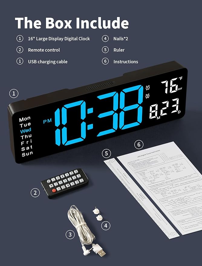 MASHI Digital Wall Clock, Auto-Dimming Wall Clock - Image 7