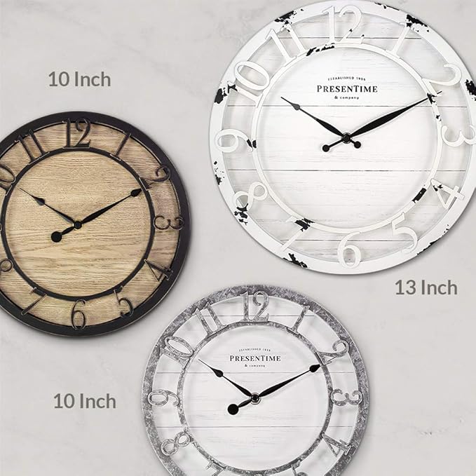 Presentime & Co 13" Farmhouse Series Wall Clock, Quartz Movement, Shiplap Style - Image 5