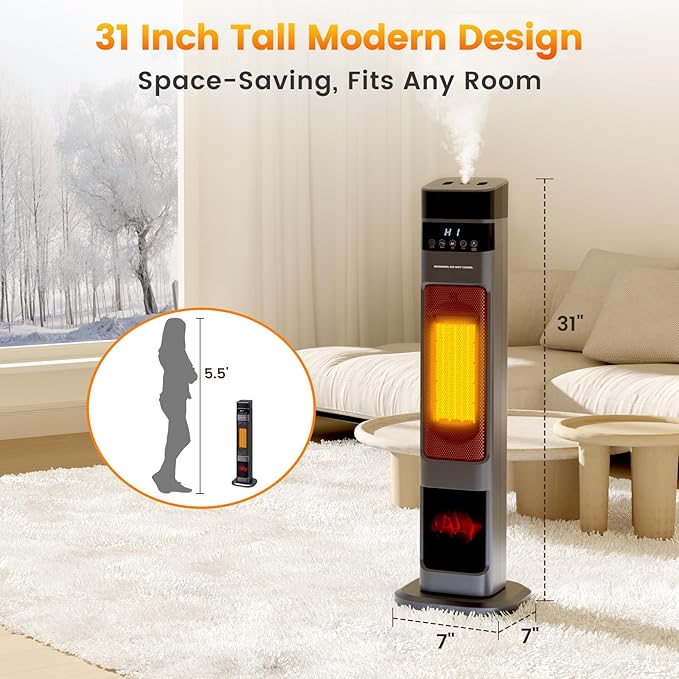 Auertech 31" Space Heater with Humidifier, 3 in 1 Electric Space Heater with 3D - Image 6