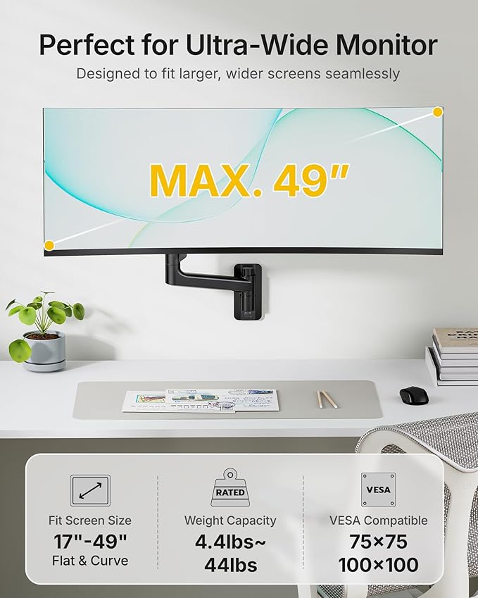 monTEK 17-49 inch Single Monitor Wall Mount - Image 3