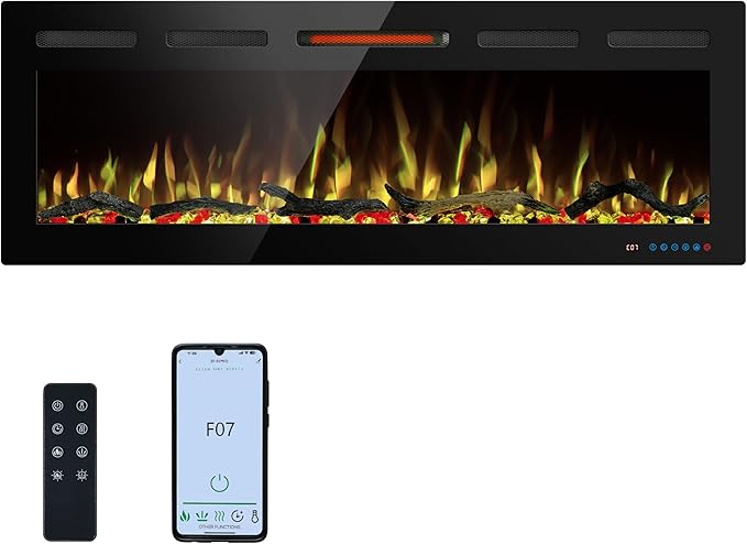50" WiFi Electric Fireplace Inserts, Recessed and Wall Mounted Fireplace Heater by KENTSKY