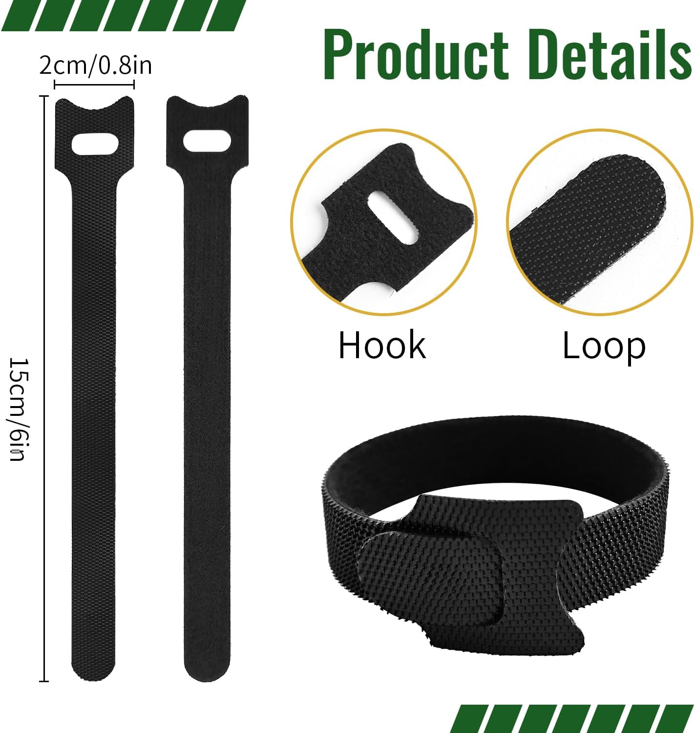 62 PCS Reusable Cable Ties, Adjustable Cable Organizer, Hook-Loop Cable Management - 6 Inch