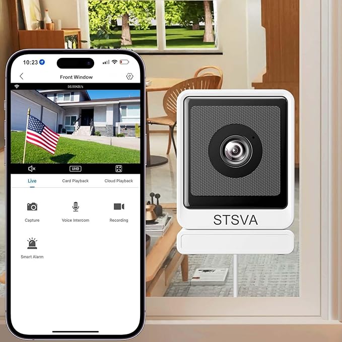 STSVA 3MP 2K Window Security Camera, 2.4G&5G WiFi Indoor Camera by STSVA