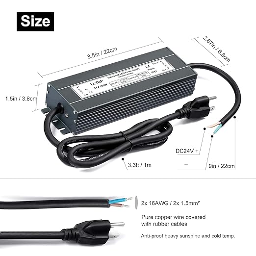 LLTOP LED Power Supply 24V 8.3A 200W LED Driver AC90-130V to 24VDC Converter - Image 3