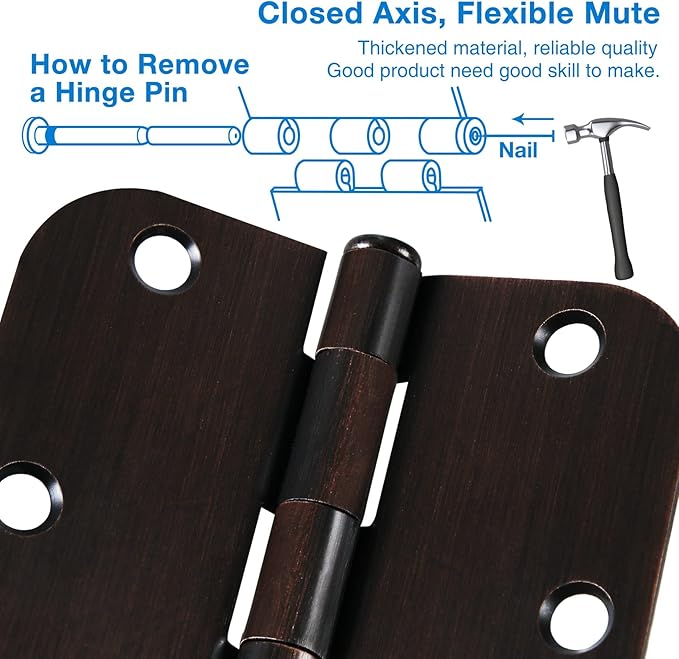 6 Pack Oil Rubbed Bronze Door Hinges 3.5" x 3 1/2 Inch Black Brushed Interior - Image 5
