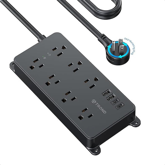 TROND 360° Rotating Plug Power Strip, ETL Listed, Flat Plug 10ft Extension Cord by TRONDOfficial