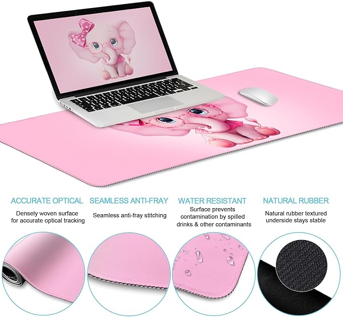 LIMKRIAN Elephant Mouse Pad Desk Mat Set, Kawaii Gaming Ergonomic Mouse Pad - Image 5