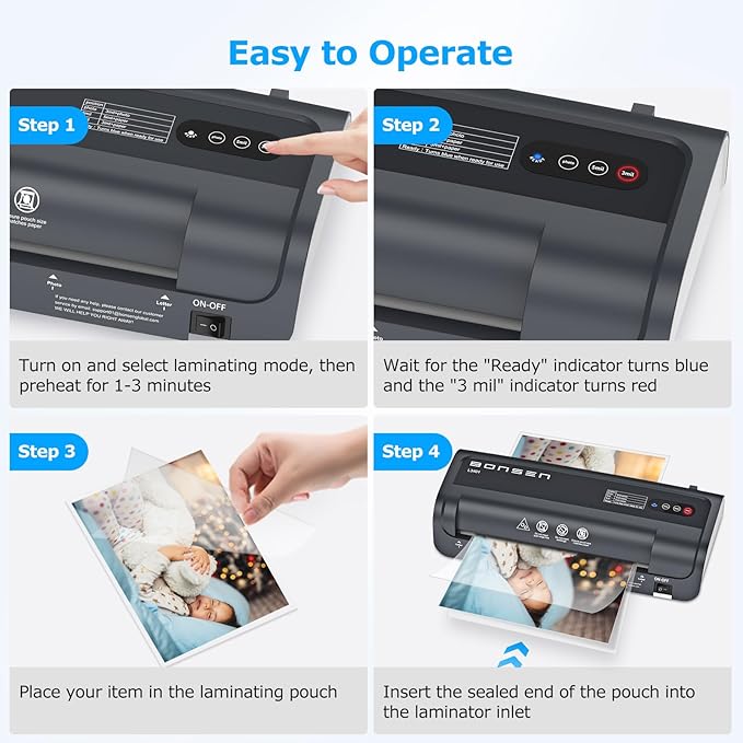 BONSEN A4 Laminator Machine, 9.33-Inch Thermal Laminator - Image 7