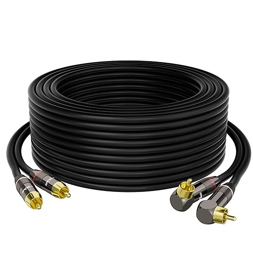 RCA Cable 50 FT, 90 Degree Right Angle 2RCA to 2RCA Stereo Audio Cable by Mygatti