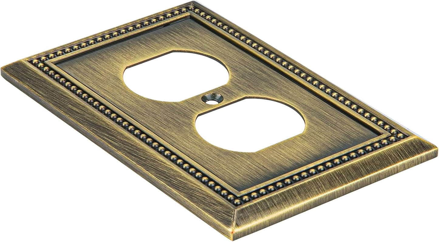 Sunken Pearls Heavy Duty Decorative Wall Plate Switch Plate Outlet Cover (Single Duplex, 2 Pack, Antique Brass)