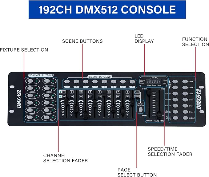 TCFUNDY DMX 512 Controller, 192 Channel DMX Light Controller Stage Lighting - Image 3