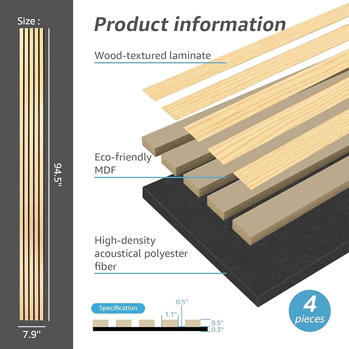 Art3d 4-Piece Wood Slat Acoustic Panels - Image 4