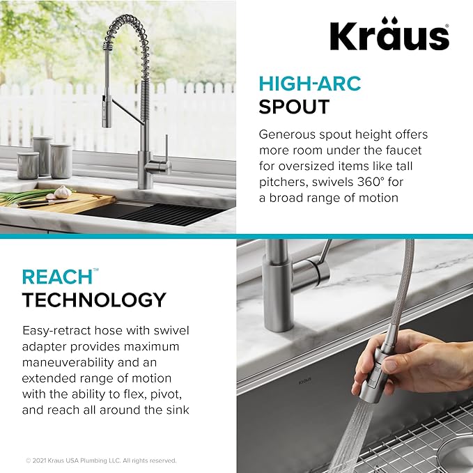 KRAUS Oletto Commercial Style Single Handle Pull Down Kitchen Faucet - Image 9