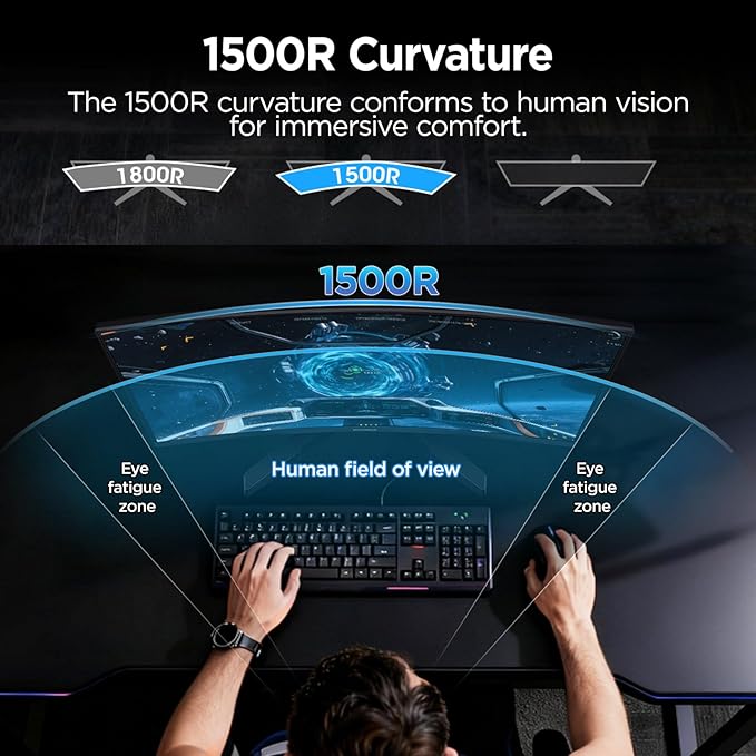 KOORUI 32 inch Curved Gaming Monitor, QHD 2K 170Hz 144Hz Monitor, 1ms 1500R - Image 6