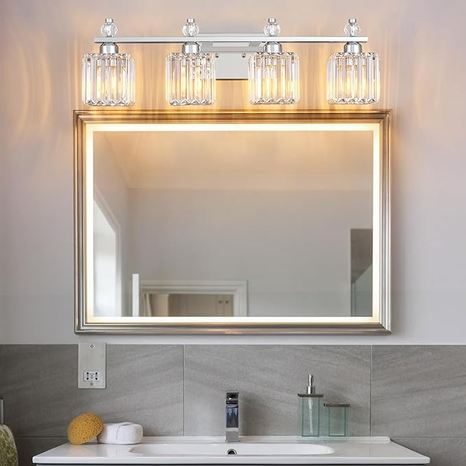 FDPBY Vanity Lights 4-Light Modern Crystal Vanity Light Chrome Bathroom Light - Image 7