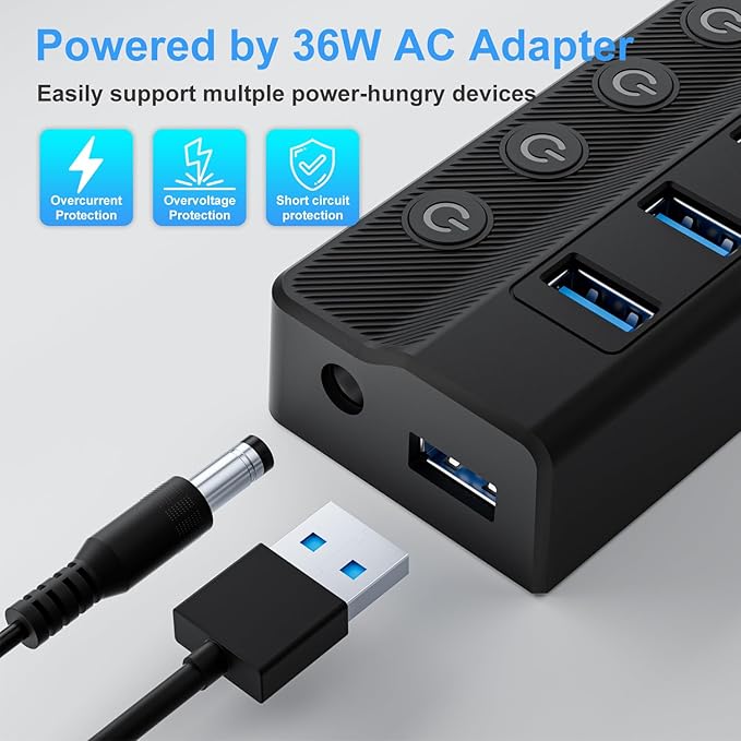 ONFINIO Powered USB Hub, 10-Port USB Splitter Hub - Image 7
