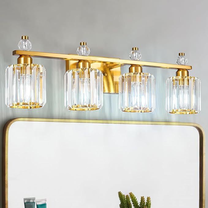 FDPBY Bathroom Vanity Lights 4-Light Gold Modern Crystal Vanity Light Fixtures by FDPBY