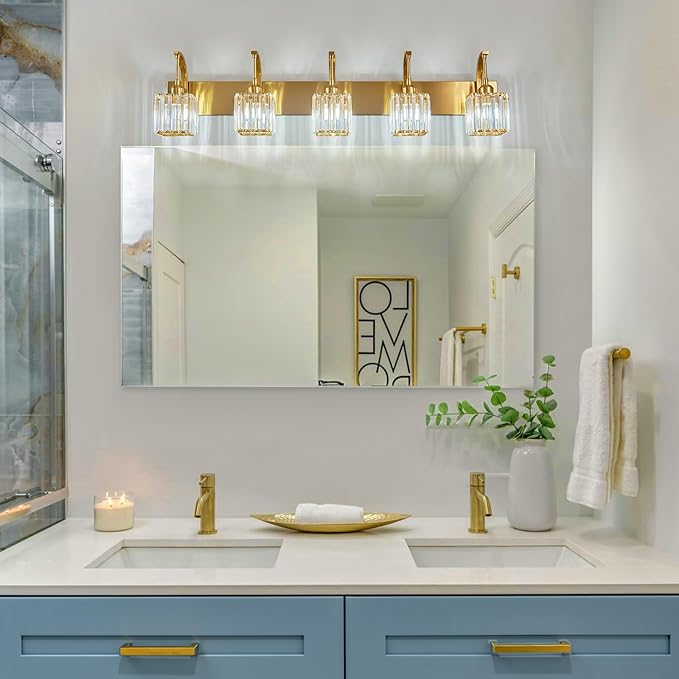 FDPBY 5-Light Crystal Vanity Light, Modern Gold Bathroom Wall Sconce - Image 8