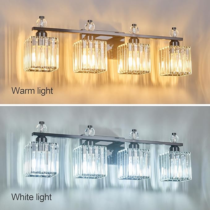 FDPBY Vanity Lights 4-Light Modern Crystal Vanity Light Plating Black Bathroom - Image 2