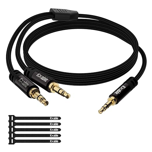 Kxable 1/8 Inch TRS Stereo Y Splitter Cable 2FT, 3.5mm Male to 2-Male by Kxable