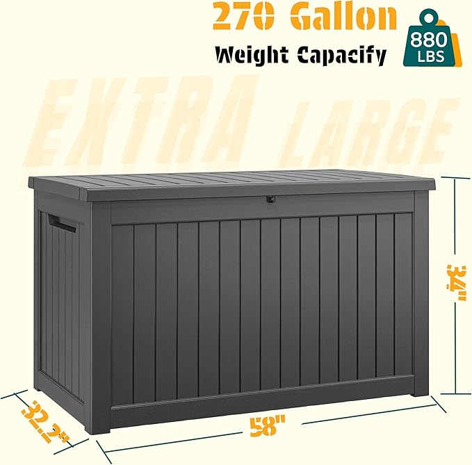 NUNU LAB 270 Gallon Large Resin Deck Box, Waterproof Outdoor Storage Box - Image 2